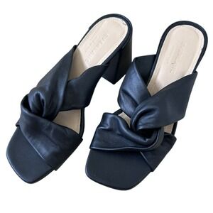 EVERLANE‎ Twist Block Heel Mules Leather Sandals Black Slip-On Size 6.5